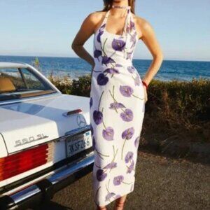 Reformation Yana Linen Dress in Spectra White Purple